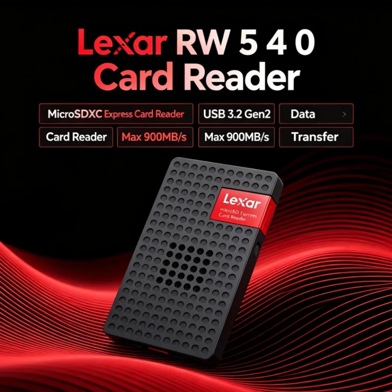Lexar MicroSDXC Express Card Reader RW540 Built-in Fan Max 900MB/s PLAY PRO MicroSD Card Reader for Video Transfer