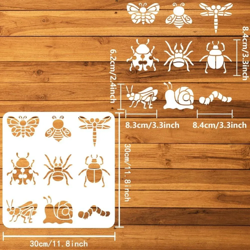 Cartoon Animals Stencil for Painting 11.8x11.8 inch Hollowed Butterfly Bee Dragonfly Ladybug Drawing Template Large Spider - view 2