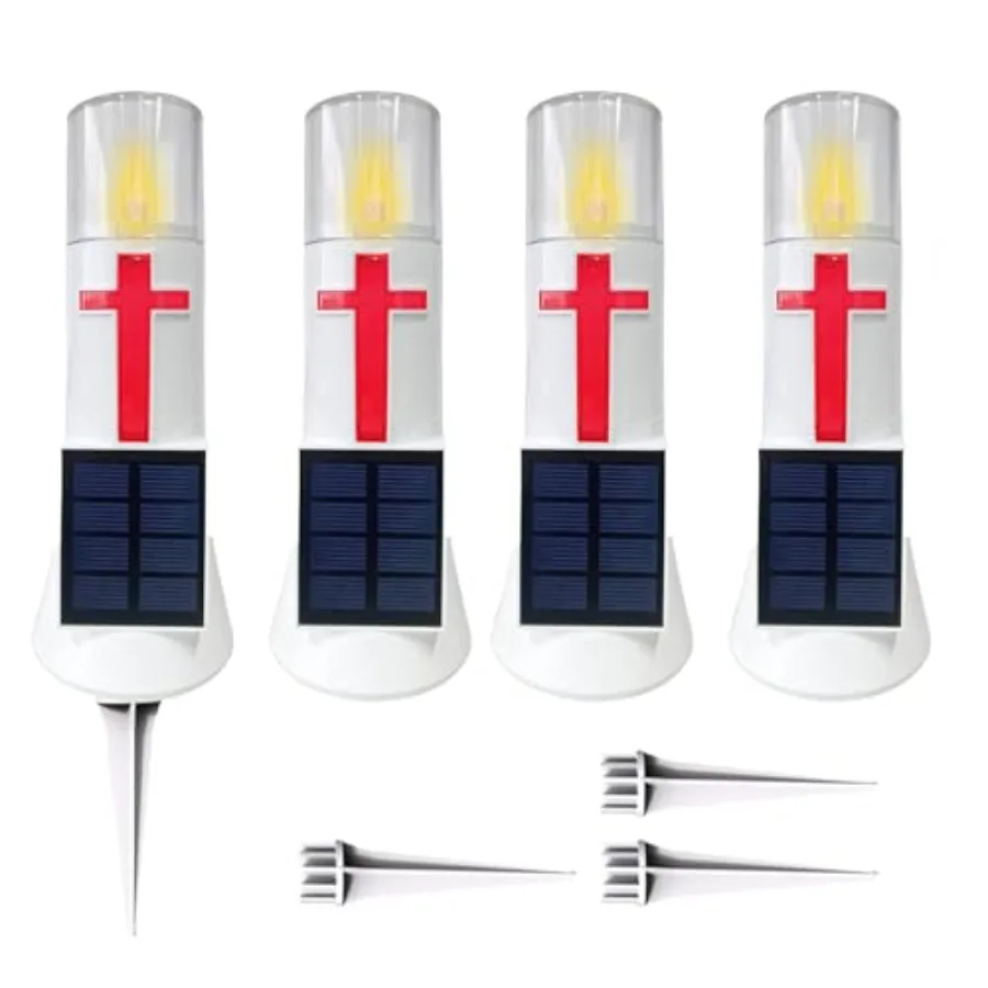 

Waterproof Outdoor Solar Powered Flameless Candle LED Light Cross Grave Decoration Cemetery Light Blessed Candles for Home Memo
