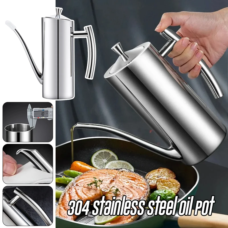 304 Stainless Steel Oil Pot Kitchen Tank Sauce Vinegar Oil Store Control Kettle Drip-Proof Dust-Proof Oil Storage Container