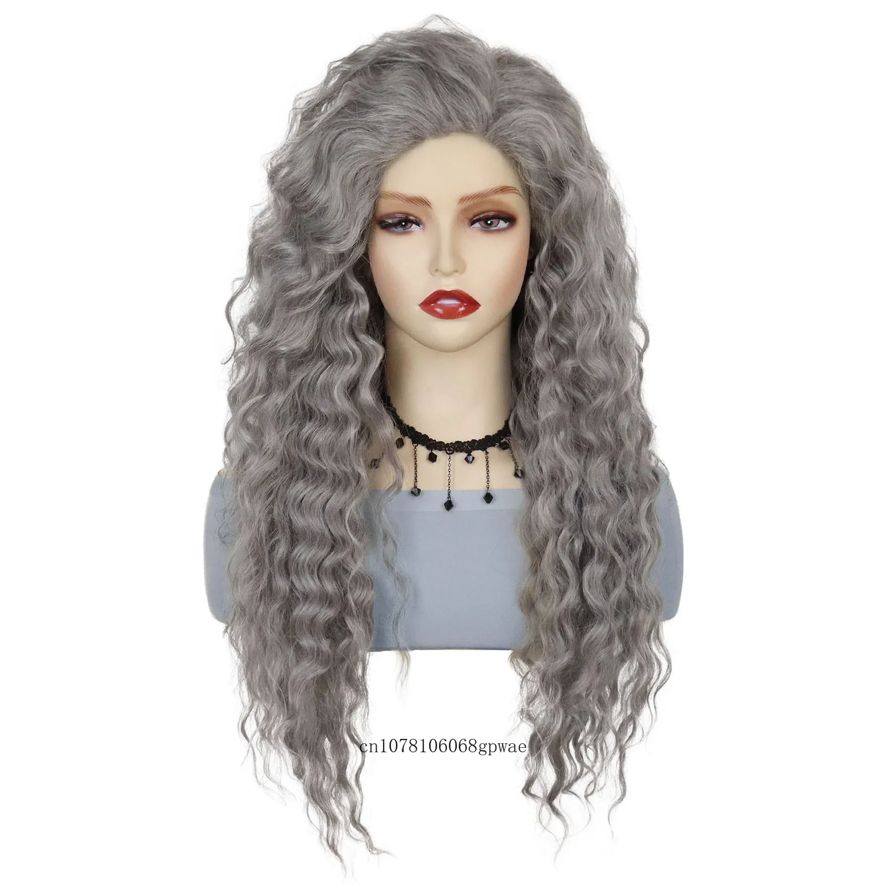 Grey Synthetic Wig for Women Charming Long Water Wave Wigs Old Lady Hair Daily Party Cosplay Halloween Costume Heat Resistant