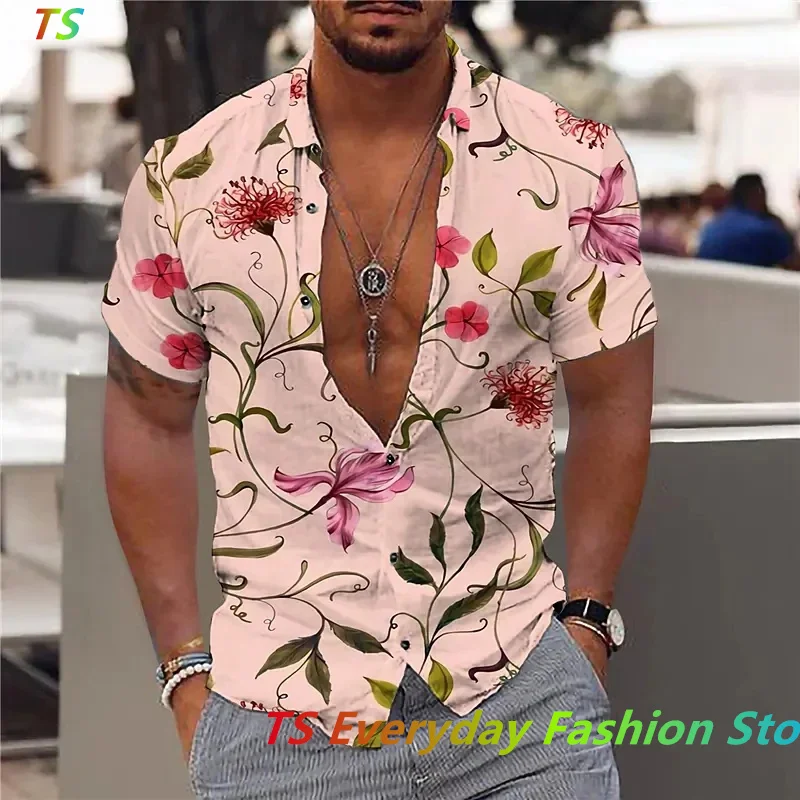 Floral Shirts For Men 3d Print Summer Men\'s Hawaiian Flower Shirt Beach Short Sleeve Fashion Tops Tee Shirt Man Blouse Camisa