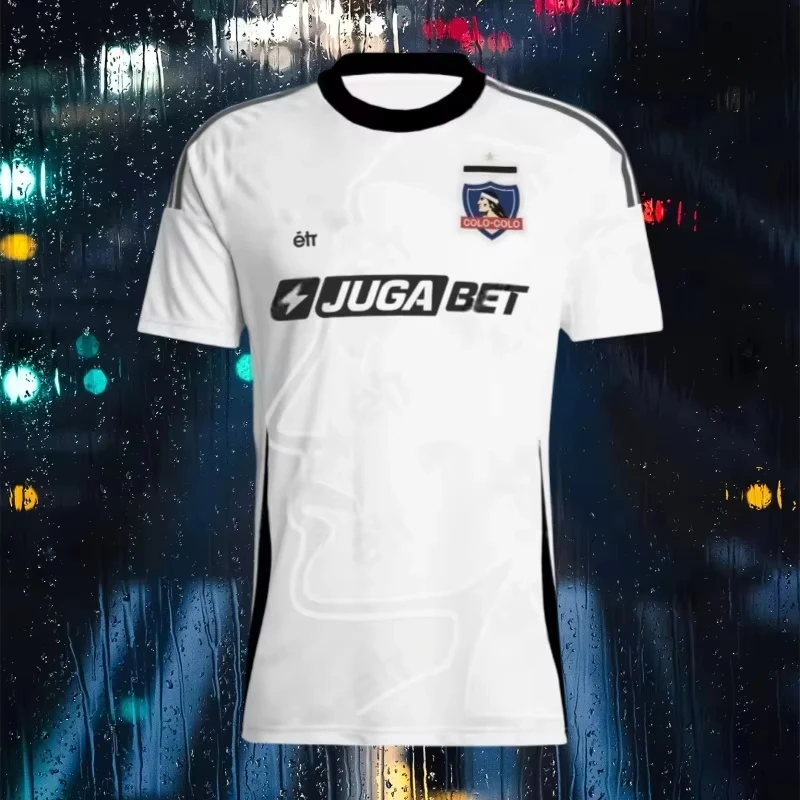 

2025 3D FootballChile Colocolo Football Match Uniform Sports T-shirt Knitted Fabric Breathable Football Short Sleeved T-shirt