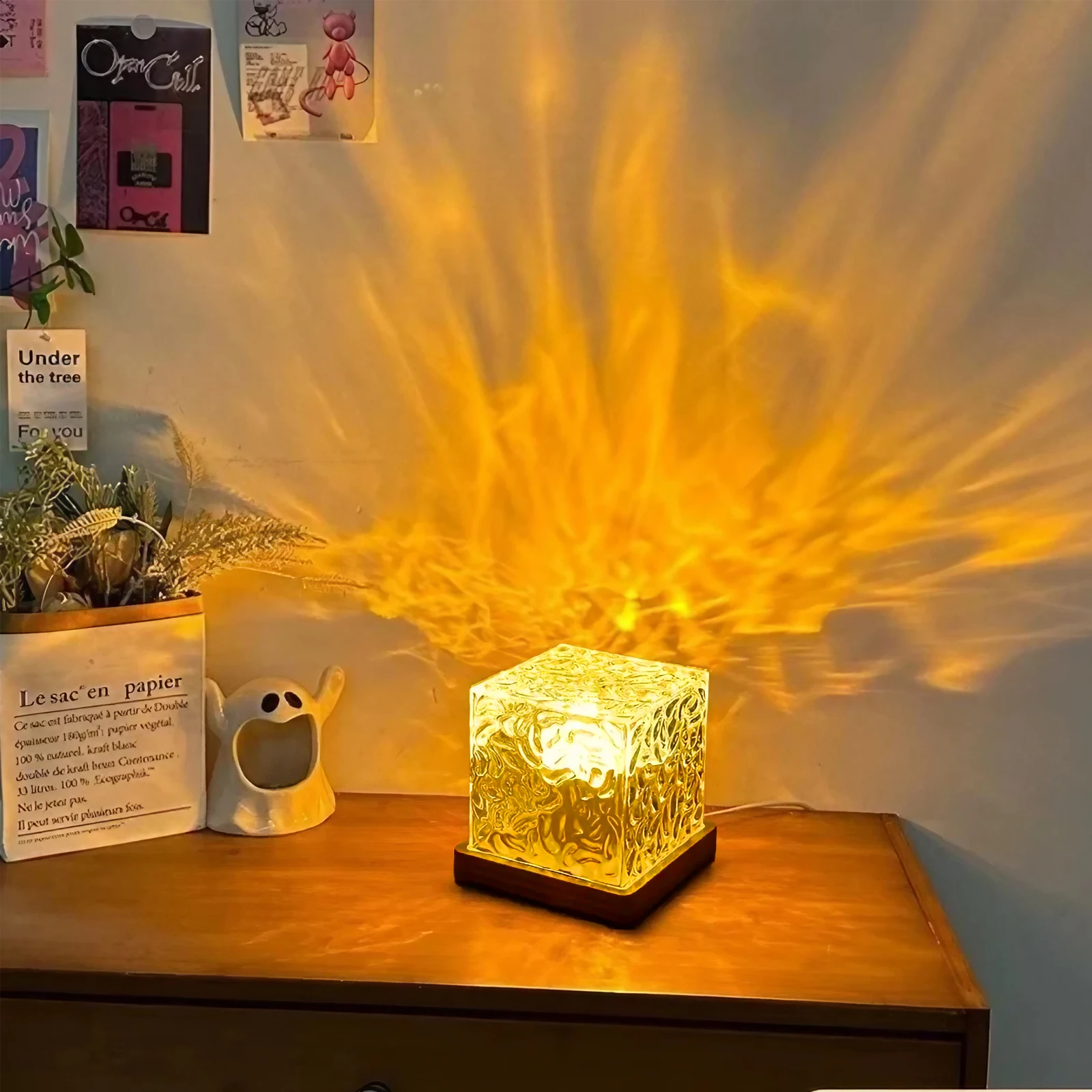 USB-aangedreven 16-kleuren veranderend LED-nachtlampje Waterrimpel Aurora-projector-nachtlampje voor de zomer, nachtlampje met kristallen ontwerp