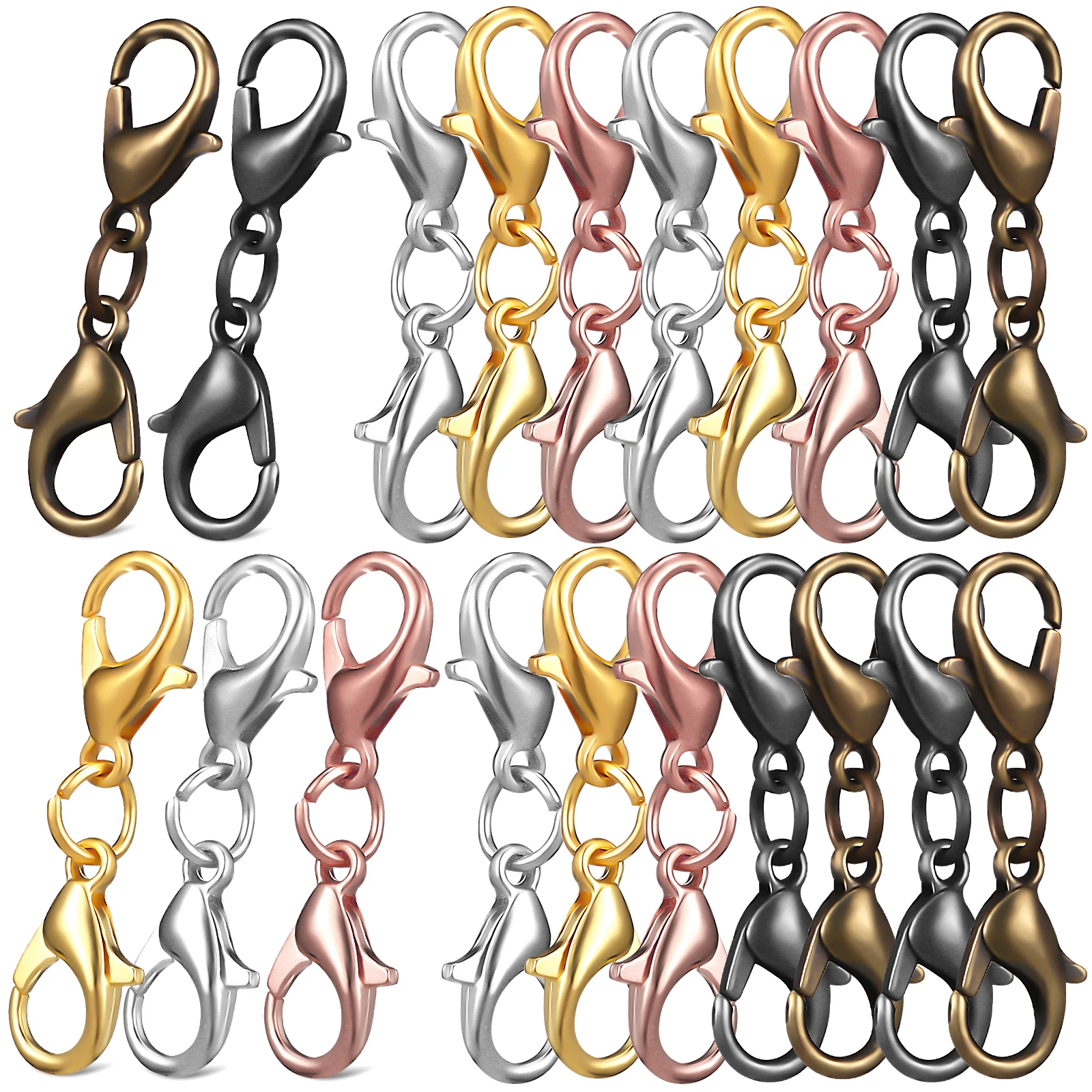 

20pcs Double Lobster Clasp Extenders Zinc Alloy Bracelet Necklace Connectors Golden Silver Rose Black Clasps Jewelry