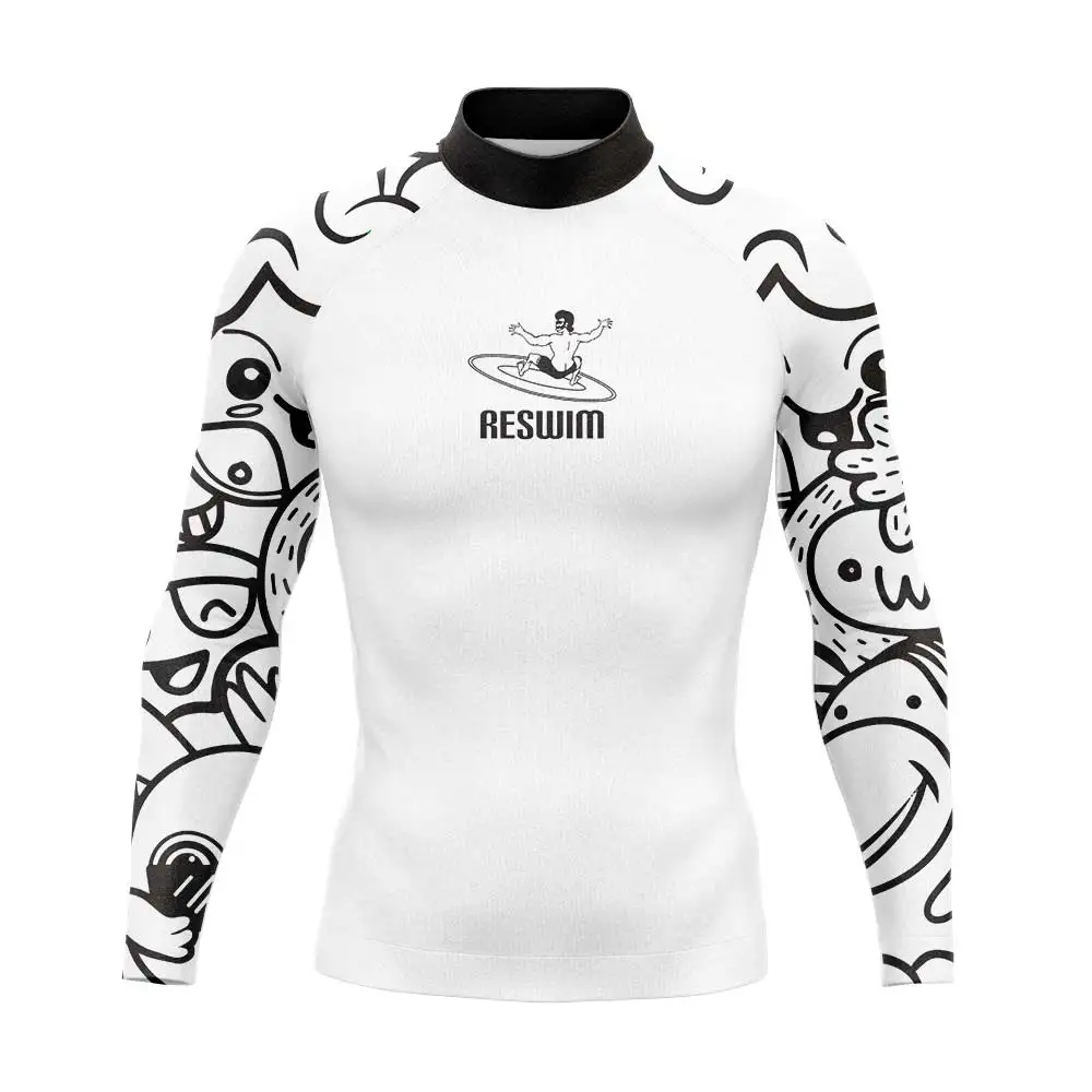 Men's Surf Swimsuit Swimming T-shirts Beach UV Protection Swimwear Rash Guards Water Sports Long Sleeve Surfing Diving Swimsuit