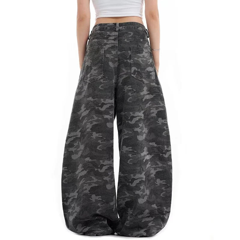 Women Y2k Baggy Rivet Jeans Harajuku Vintage Denim Trouser American 2000s Style Oversize Camouflage Jeans Pants Autumn