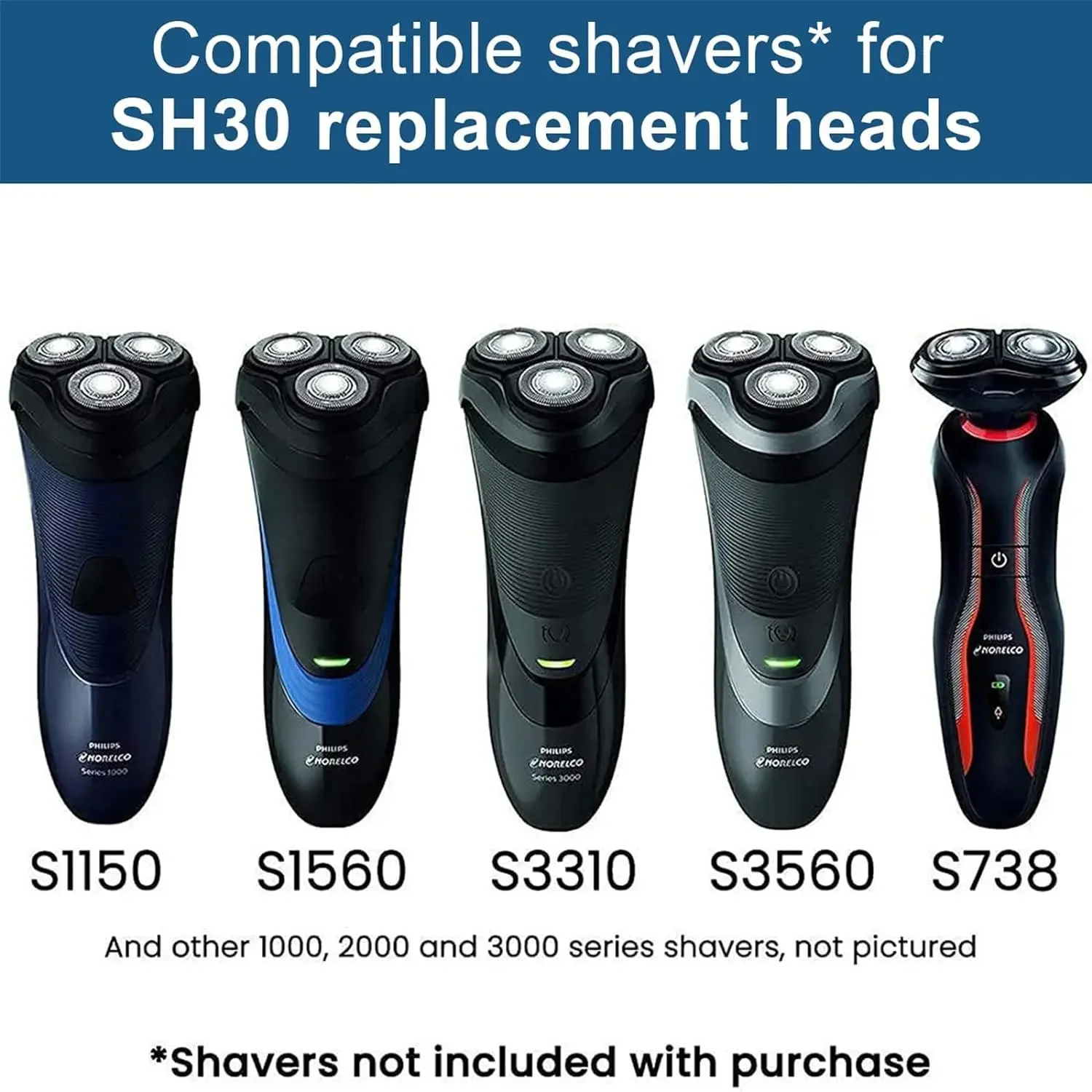 SH30 Heads ComfortCut  Blades Fit for Philips Norelco Series 3000, 2000, 1000 electric Shavers and S738 Click and Style