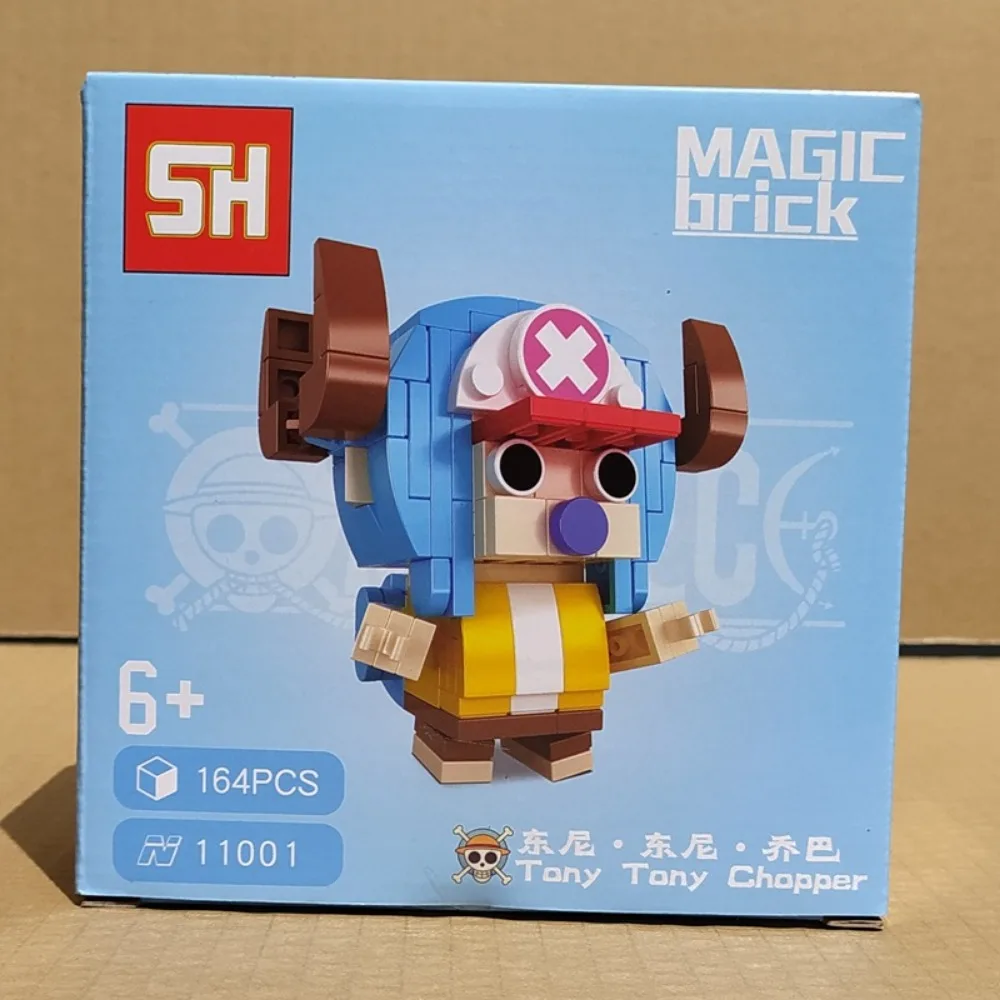 Big Head Boy Assembles Building Blocks Toy Anime One Piece Periphery Q Version Luffy Cartoon Figurine Trendy Play Children Gift