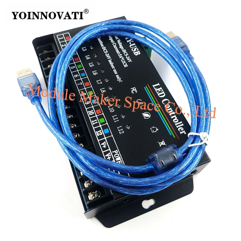 DIY-USB 12-Channel Programmable LED Controller for Single Color Strips Supports Marquee, Water Flow, Flash Effects 5V/12V Dimmer