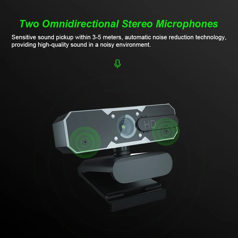 Webcam RGB 1080p HD Web Cam com microfone Capa de privacidade 7 Luzes RGB Brilho ajustável de 2 níveis Computador Desktop