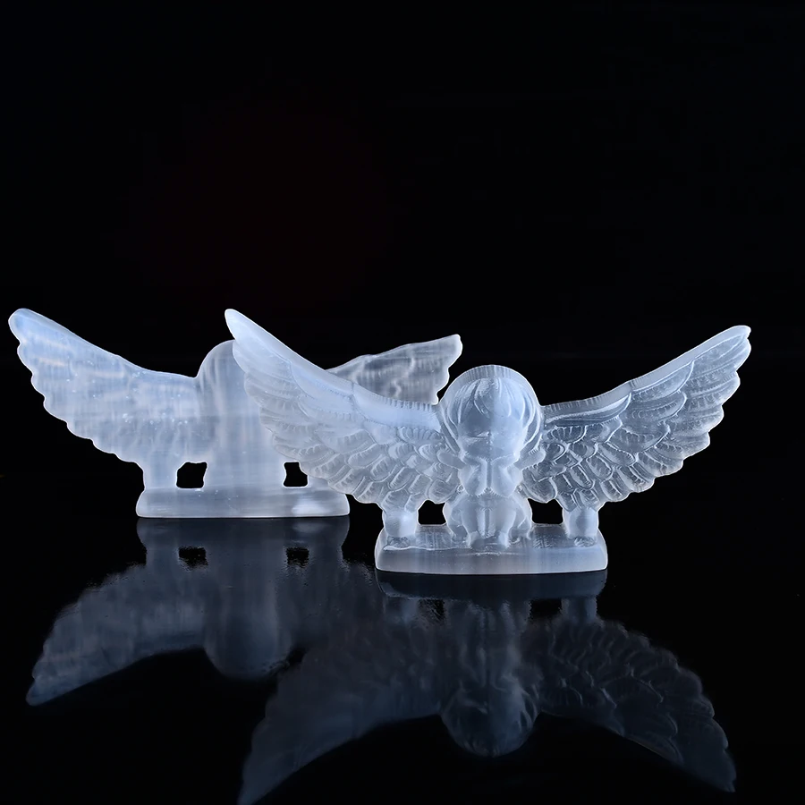 1PC Natural White Selenite Angel Wings Girl Figurine Raw Crystals Hand Carved Girls Gypsum Crystal Healing Stone Decor DIY Gifts