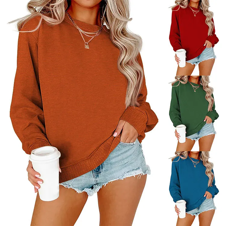 

2025 Winter Solid Color Crew Neck Jacket Long Sleeve Sweater Solid Color Casual Women's Clothing
