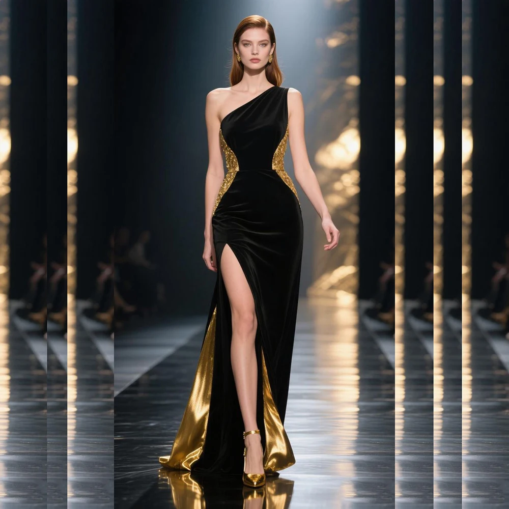 

Роскошные женские вечерние платья с открытыми плечами без рукавов с высоким разрезом, облегающие бедра, с скользящим шлейфом, банкетные платья для выпускного вечера