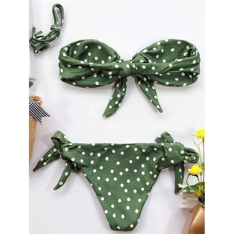 Sexy Micro Bikini 2025 Woman Swimsuit Dot Print Swimwear Women Thong Bikinis Set Female Bathing Suit Beach Wear Bandeau Biquini