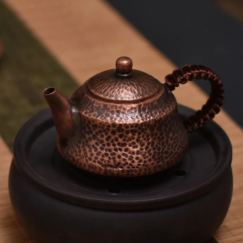 260ml Pure Copper Teapot with anti-scratching handle, Chinese traditional style, handcrafted hammer pattern,Gift, Gongfu tea set