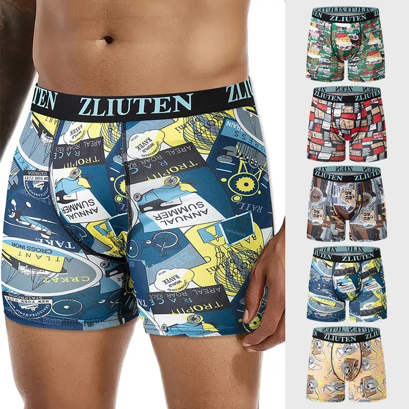 5 قطع الرجال أزياء الطباعة الملابس الداخلية الطويلة الملاكم السراويل عطلة الرياح شورتات للبحر مريحة الشباب الرياضة ركوب السراويل تمتد