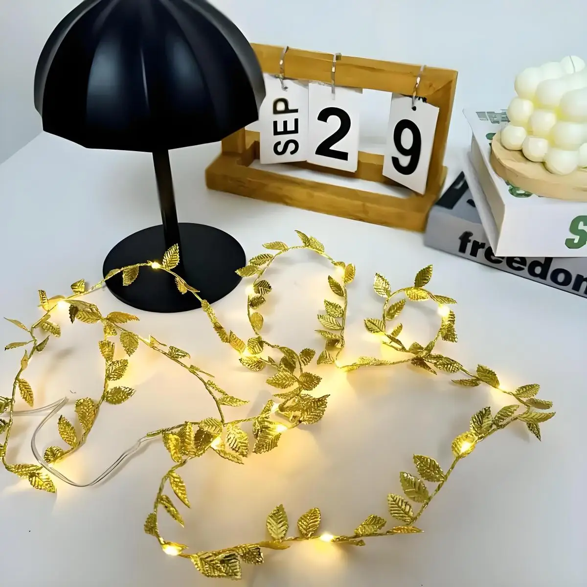 Led Romantic Golden Leaf Fairy Lights - (20 Led Constant Light Model) Elegant String Lights, Suitable for Home Decoration, Table Setting, Weddings, and Events Suitable for Valentine's Day, Birthday Parties, Weddings, Christmas, Thanksgiving, Diwali.