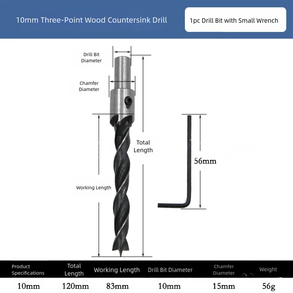 7 قطعة ثلاثة وأشار النجارة كونتربور الحفر النجارة مجموعة لقمة مثقاب 3-10 مللي متر الشطب مثقاب الخشب ثقب التوسيع أدوات كهربائية