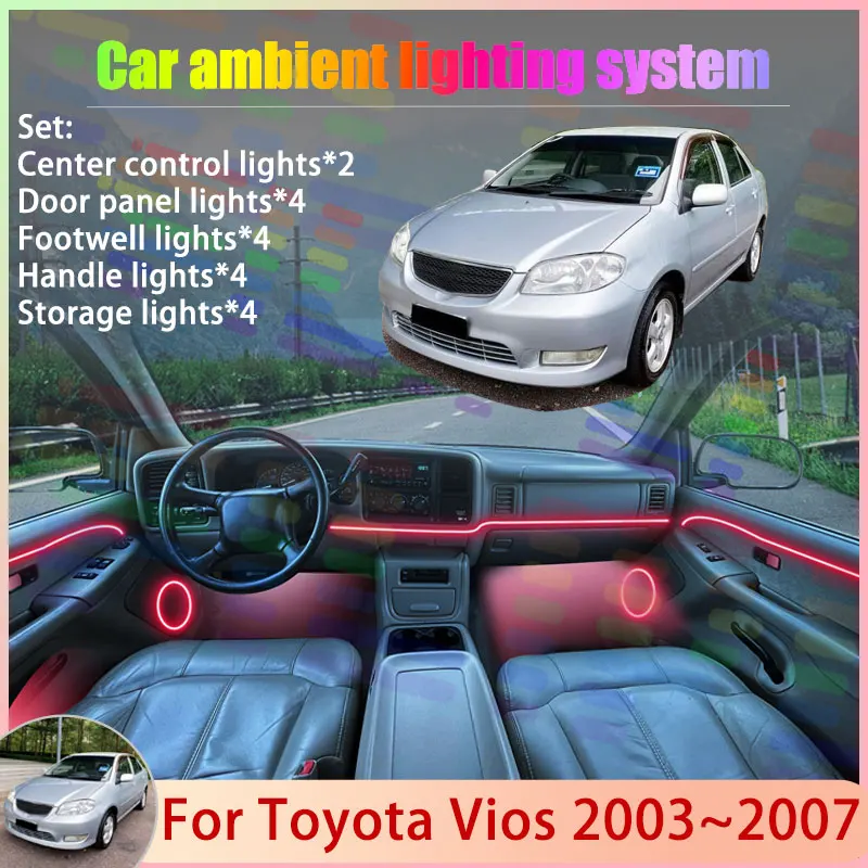 

For Toyota Vios MK1 XP40 Soluna Vios 2003~2007 2/18 in 1 Car Atmosphere Light Lamp RGB Shade Ensemble Streamer Atmosphere Set