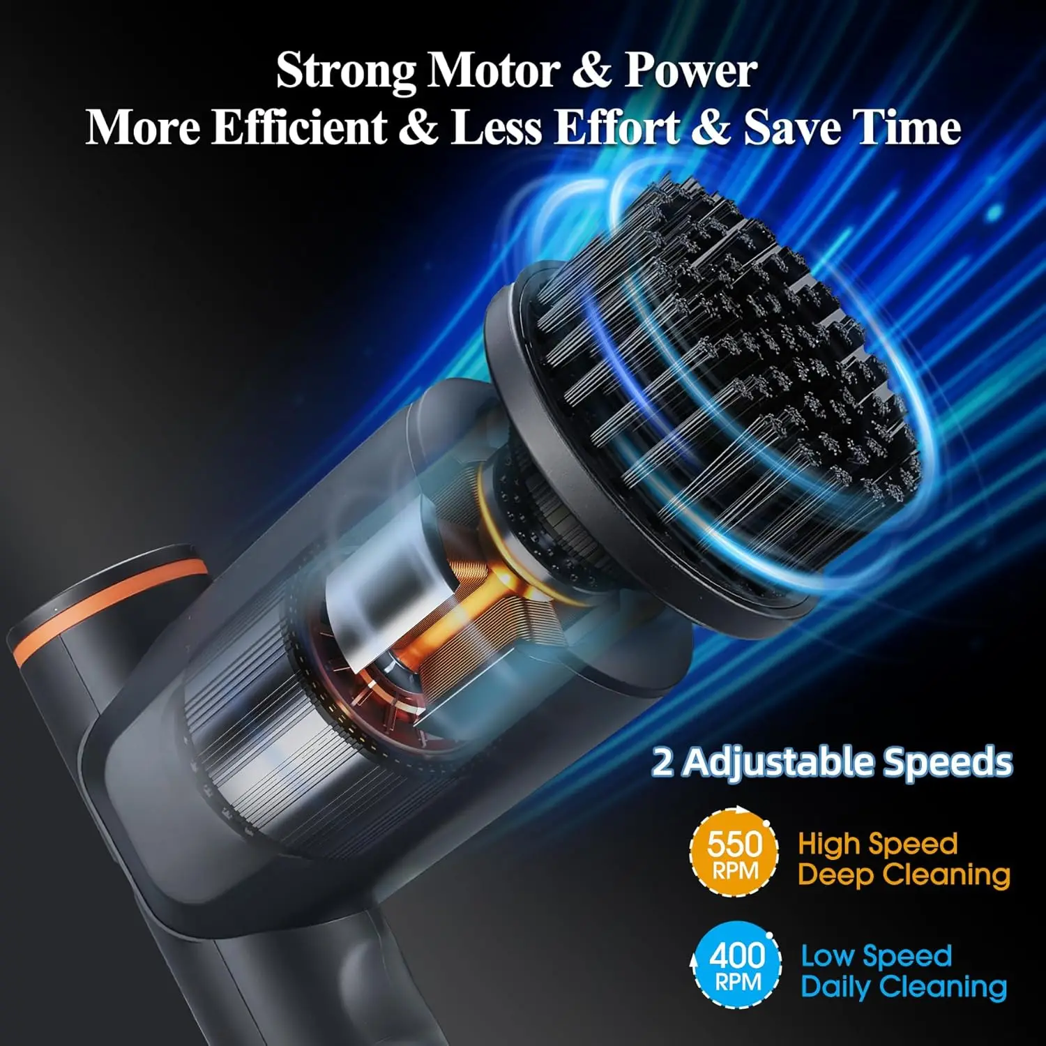 جهاز تنظيف دوار كهربائي، لاسلكي مع 6 رؤوس، سرعتين، وقت تشغيل 4 ساعات، مقاوم للماء IPX7، شاشة LCD، رمادي-أسود #4