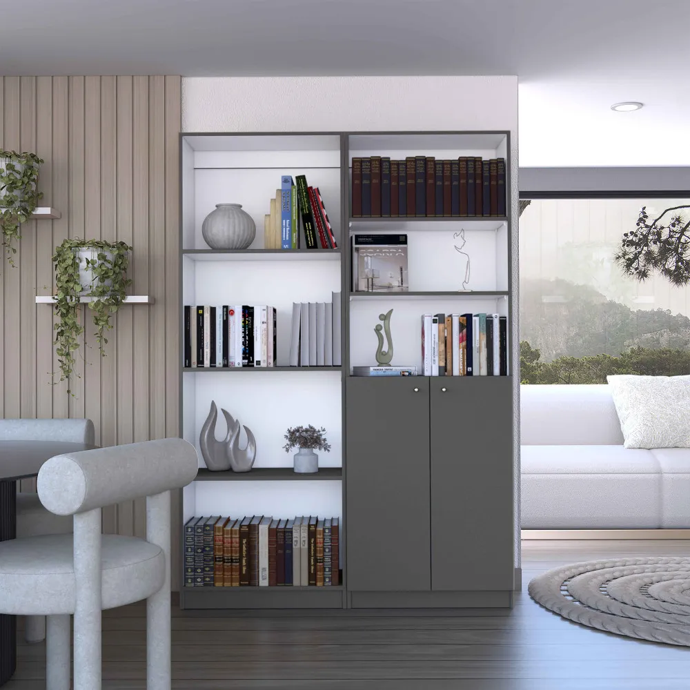 Dupree 2-delige boekenkastset voor thuis, 49 inch breed met 9 planken, woonkamer mat grijs/wit