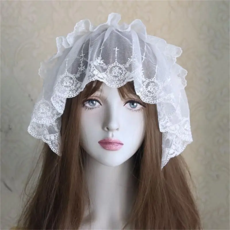 39BD 소녀 베일 주름 레이스 헤드 밴드 하위 문화 베일 리본 플 란킹 헤드웨어