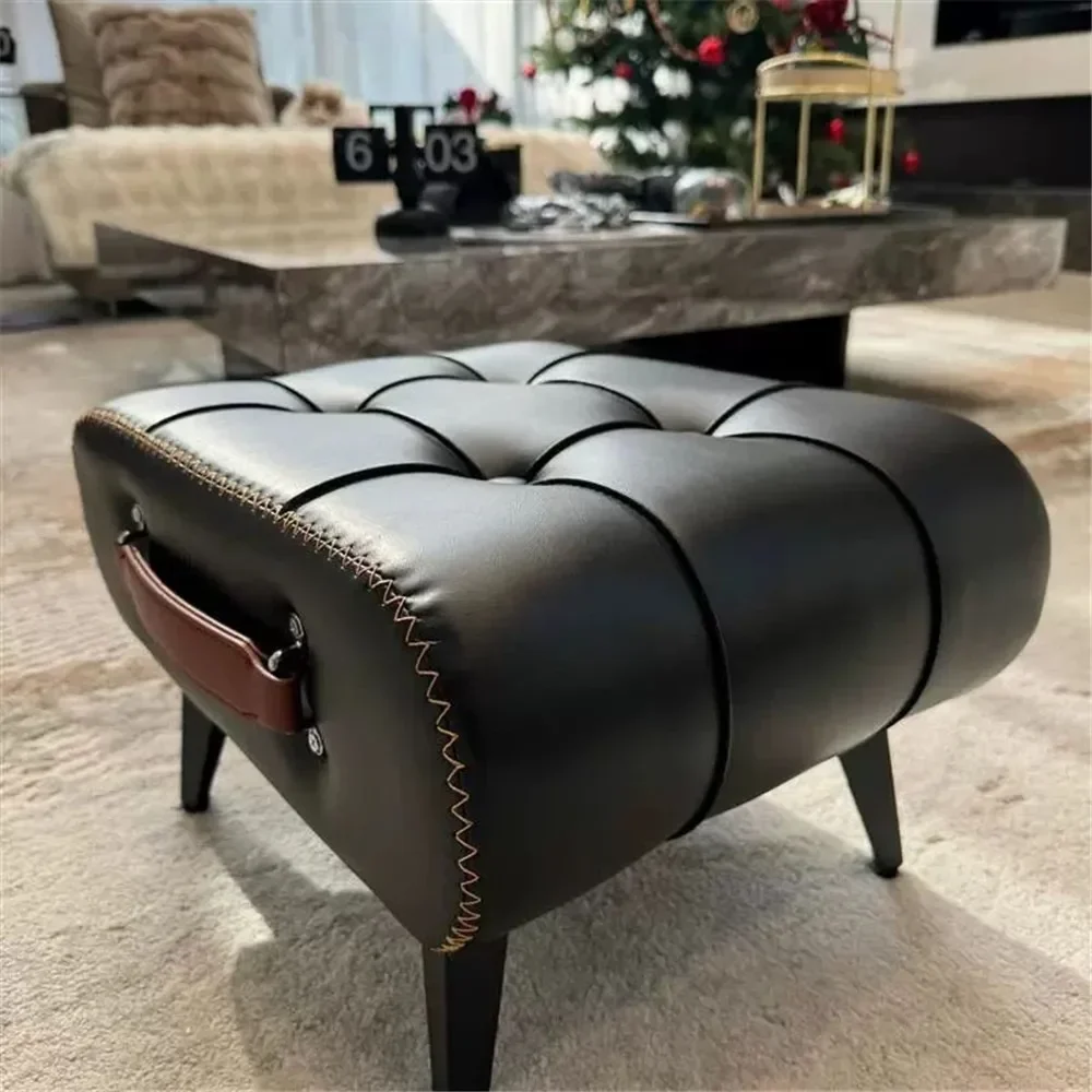 Nordic Light Stools Luxury Leather with Handle Stool Protable Foot Step Stool Home Furniture Ottoman for Living Room Bedroom