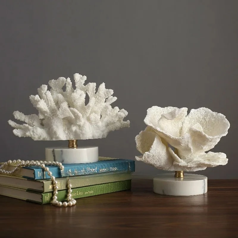 Creative Creativity Resin Artificial Coral Artificial Coral Handicraft Furnishings White Marble Base Home Decoration Simulation