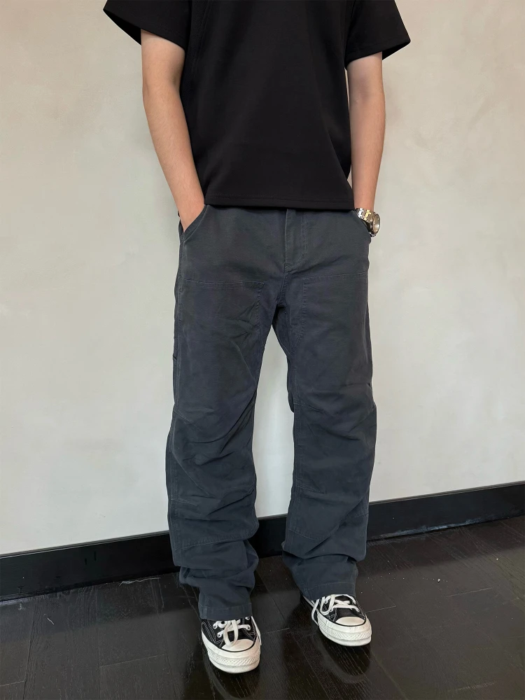 

TZG Men's Loose Fit Casual Workwear Pants B0 Curved Knife Waed ey Vintage Cleanfit Logging Long Trousers