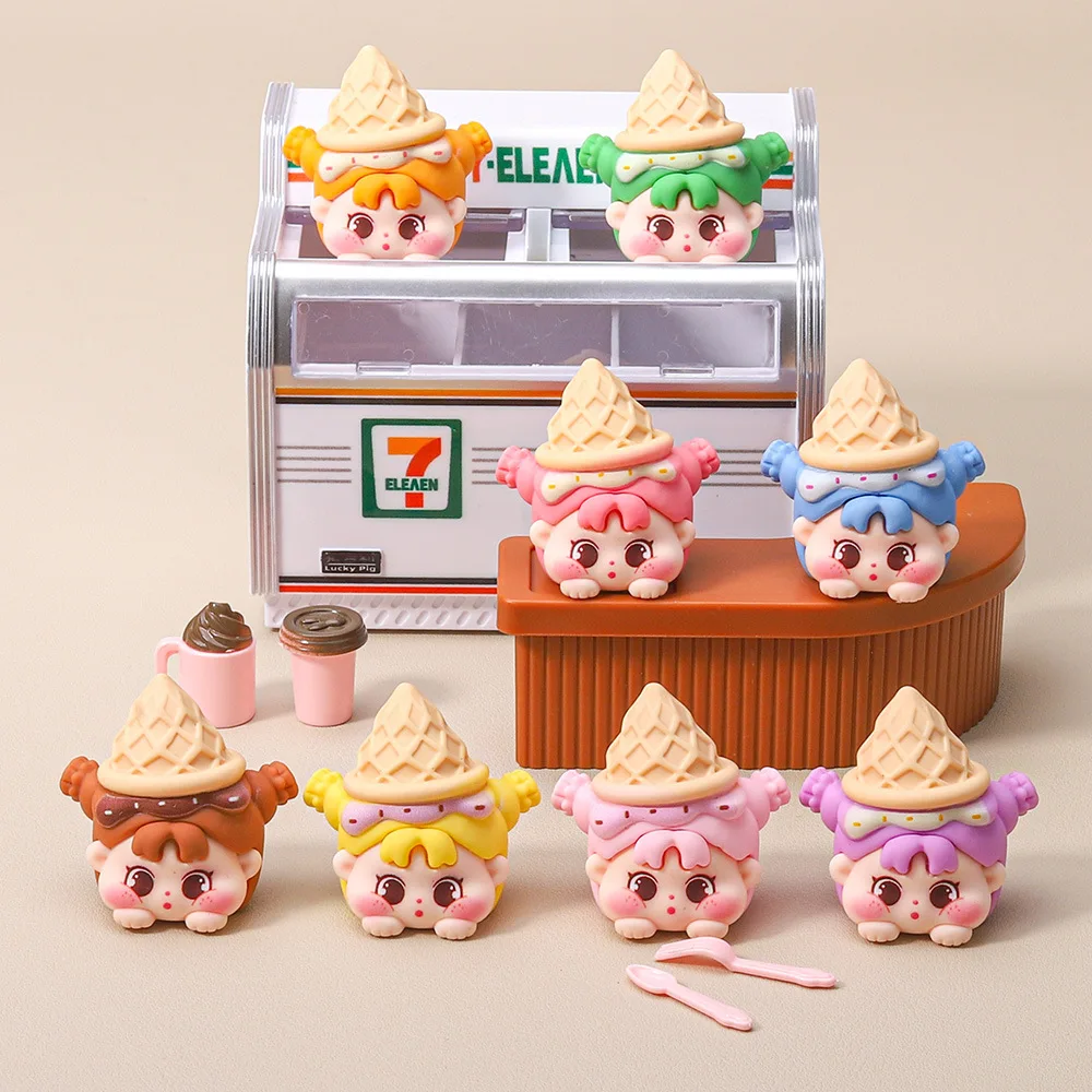 8Pcs/Set QQ girl ice cream cone DIY resin cartoon pendant cute particle blind box trendy toy accessories accessories