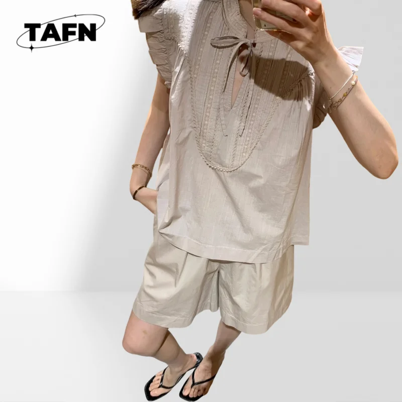 Shirt met vliegende mouwen High Street-textuur Trendy comfortabel mooi, bijpassend jasjevest voor buitenverkenningAG1518