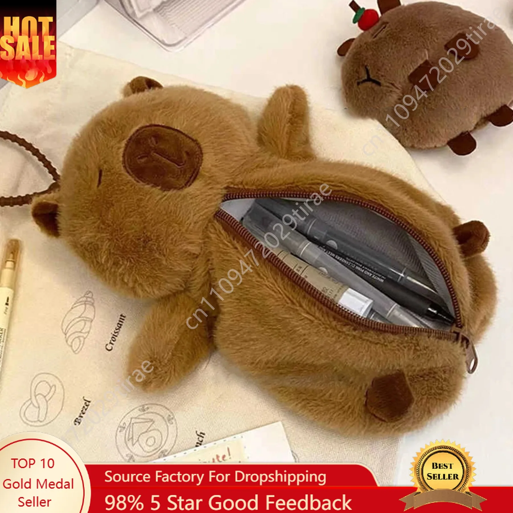 Tempat Pensil Kain Capybara Tas Pensil Multifungsi Hadiah Kreatif untuk Kantor Sekolah