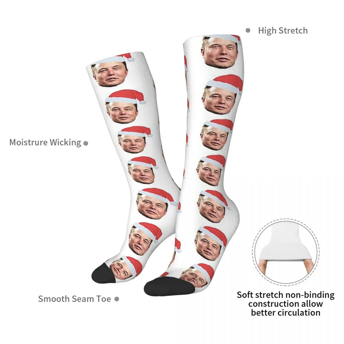 Santa Elon Musk Socken, Harajuku, schweißabsorbierende Strümpfe, ganzjährig lange Socken, Zubehör für Weihnachtsgeschenke für Männer und Frauen