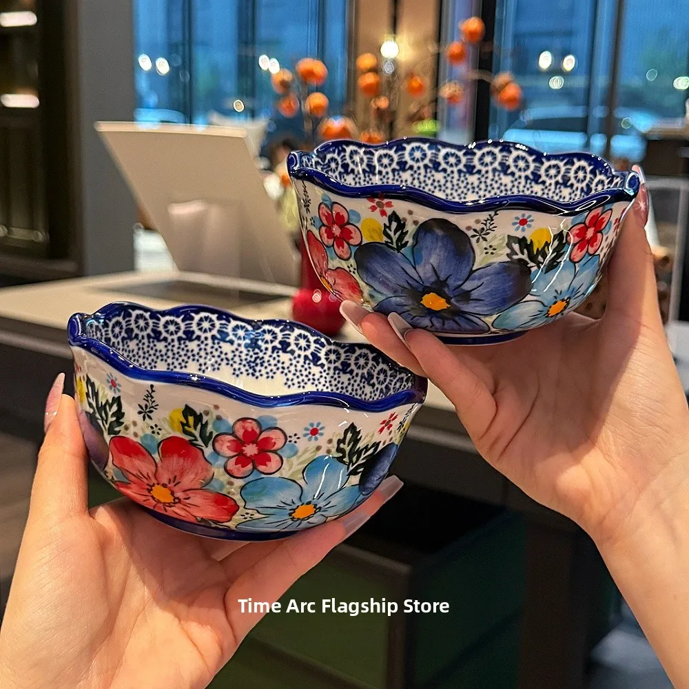 

Ele n Sle Hand-Painted Cerc Rice Bowl Salad Bowl Small Bowl Underglaze Color European Sle Glaze like Rainbow
