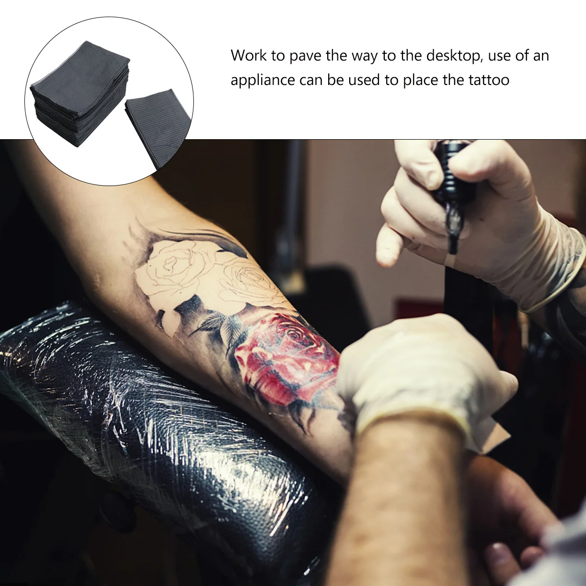 

125Pcs Waterproof Disposable Table Cloth Black Professional Use Protective Desktop Cover Perfect for Tattoo Work DIY Ink Proof