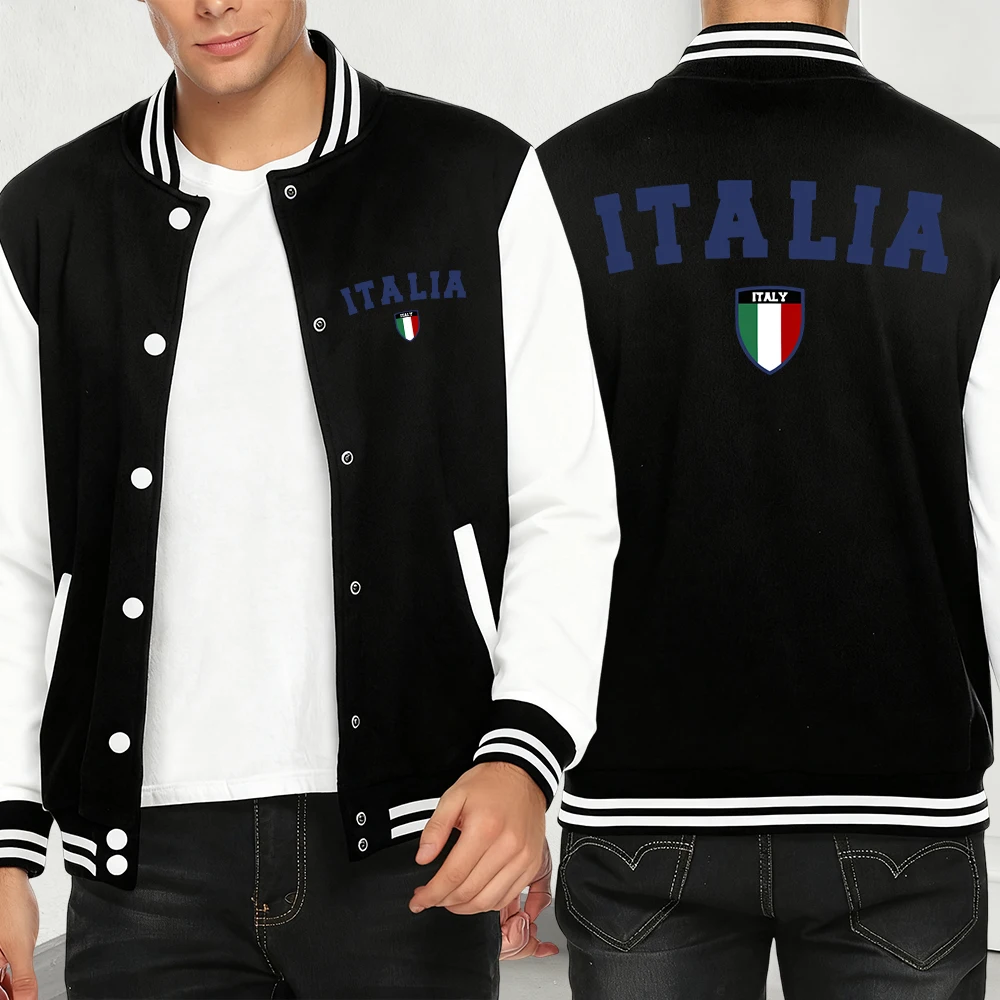 

Italia Letter National Flag Badge Print Men Clothes Warm Loose Streetwear Funny Pocket Jackets Autumn Fashion Fleece Sportswears