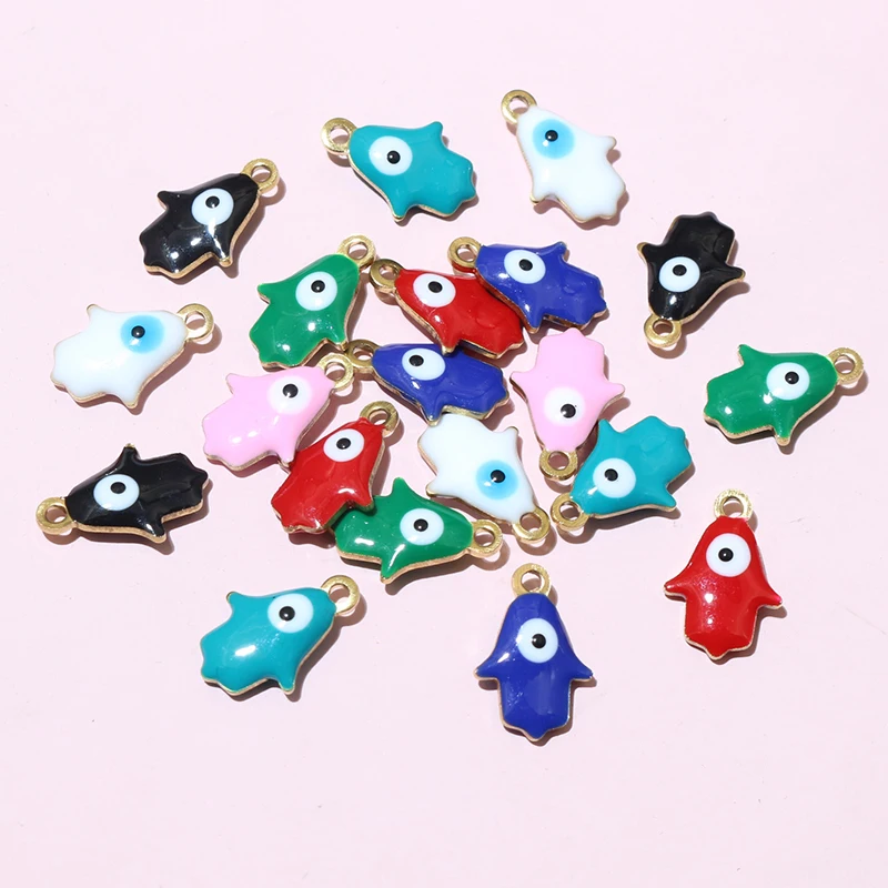 20pcs 13x9mm Enamel Evil Eyes Hand Charms Pendant Small DIY Jewelry Making Accessories Findings for Necklace Bracelet Earrings