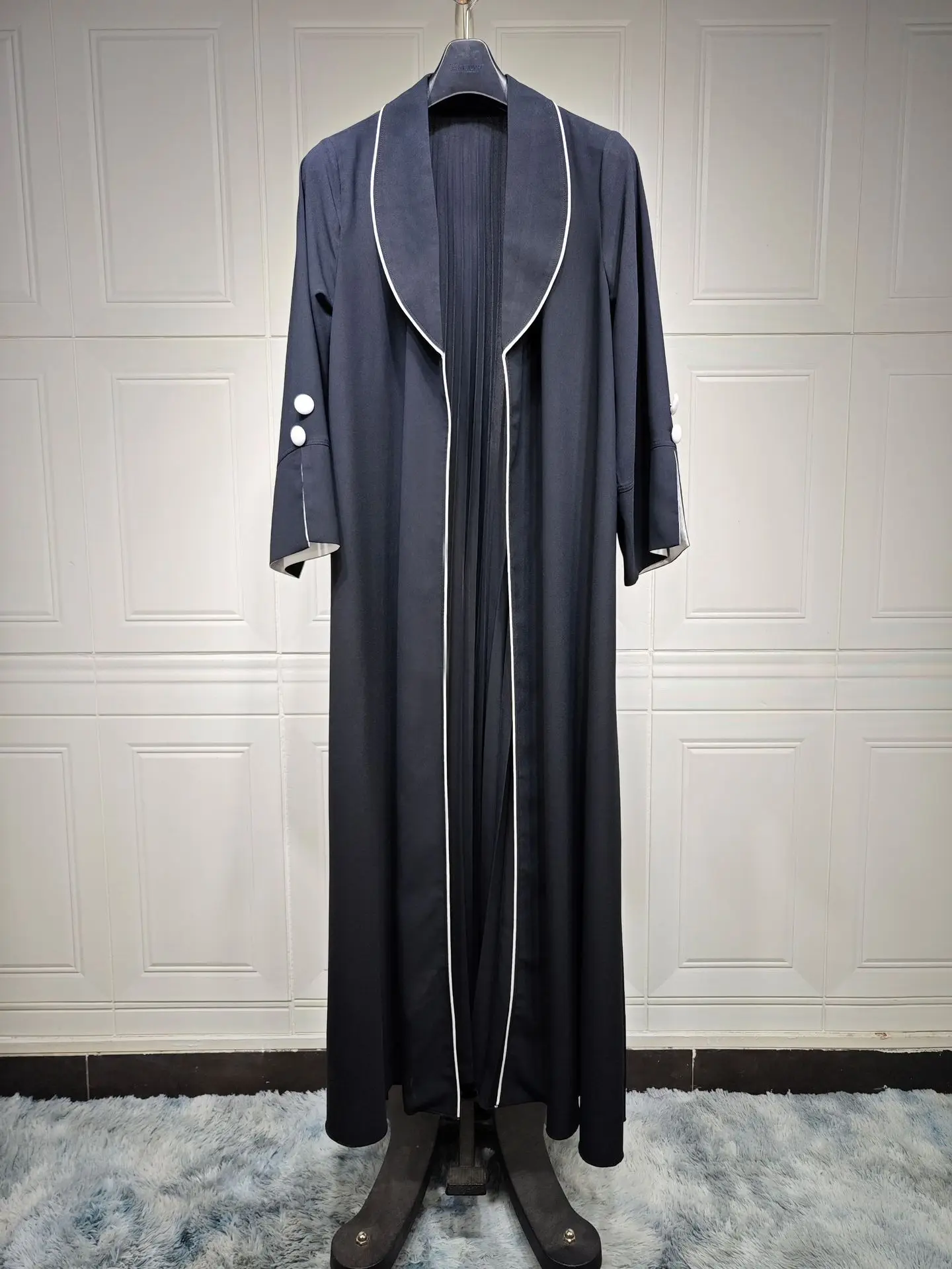 Muslim Ramadan Eid Black Open Front Abaya Patchwork Jalabiyat Casual Loose Moroccan Jilbab Gulf WomenTurkish African Robes