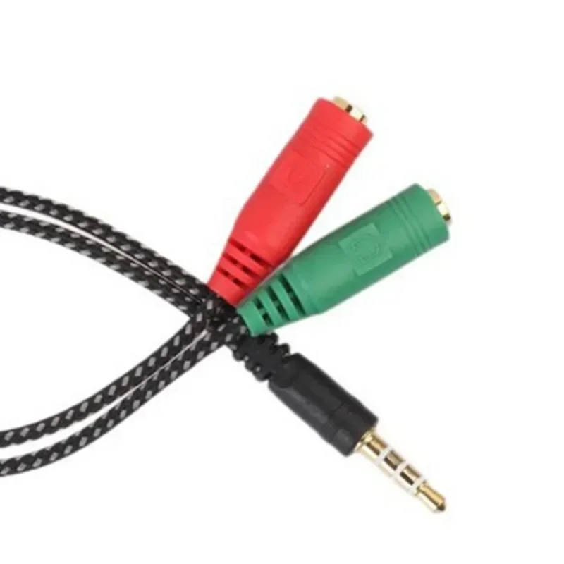 Jack 3.5mm 1 In 2 Braided Red And Green Splitter 1 Male To 2 Dual Female Adapter Audio Cable Earphone Mic Audio Cable Adapter