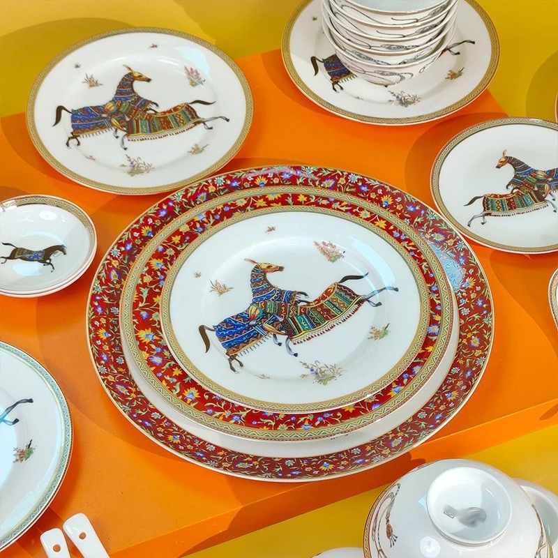 Ceramic fine tableware set, household dishes, spoons and plates