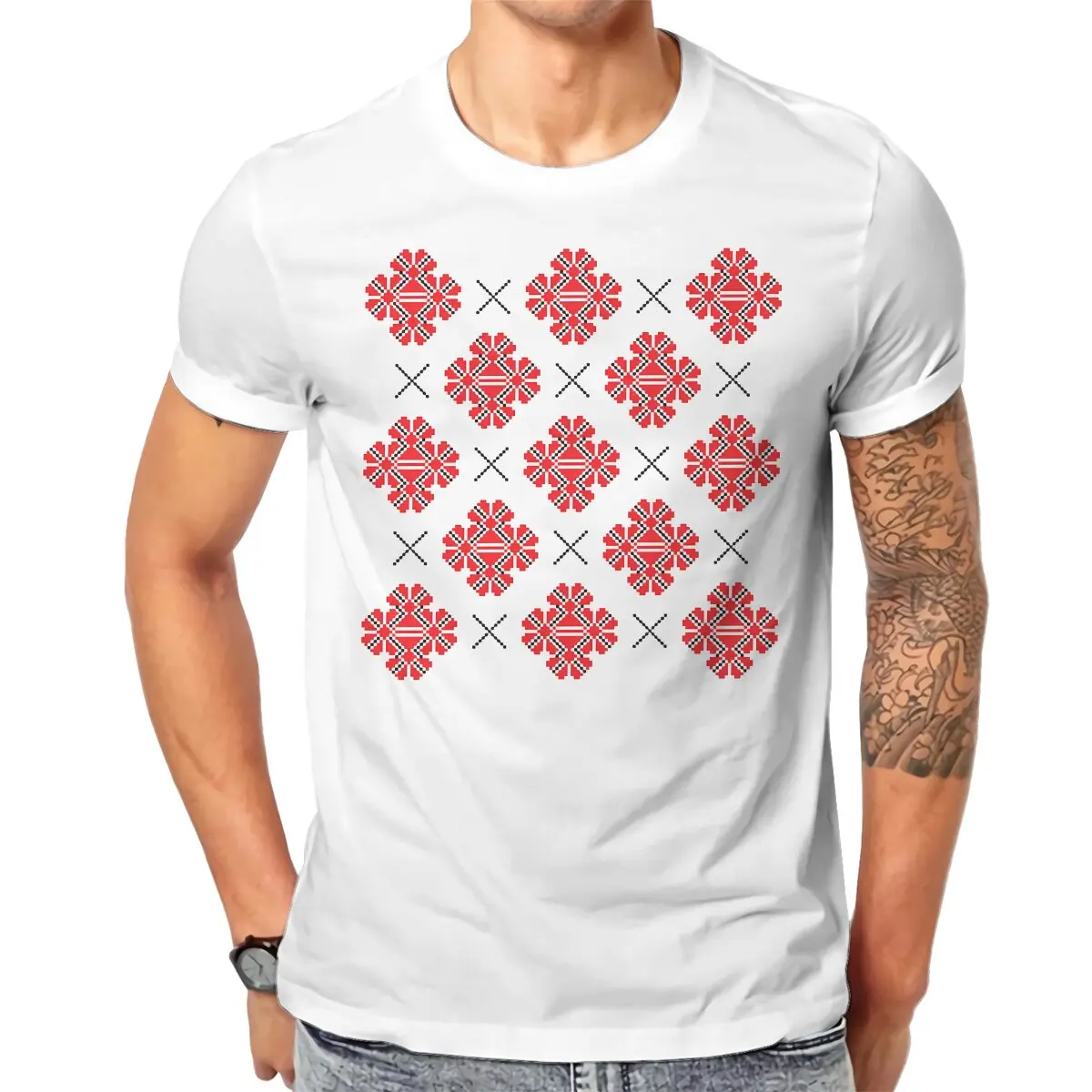 

Ukrainian Vyshyvanka Ornament Crewneck TShirts Ornament Classic Personalize Men's T Shirt Hipster Clothing Size S-6XL