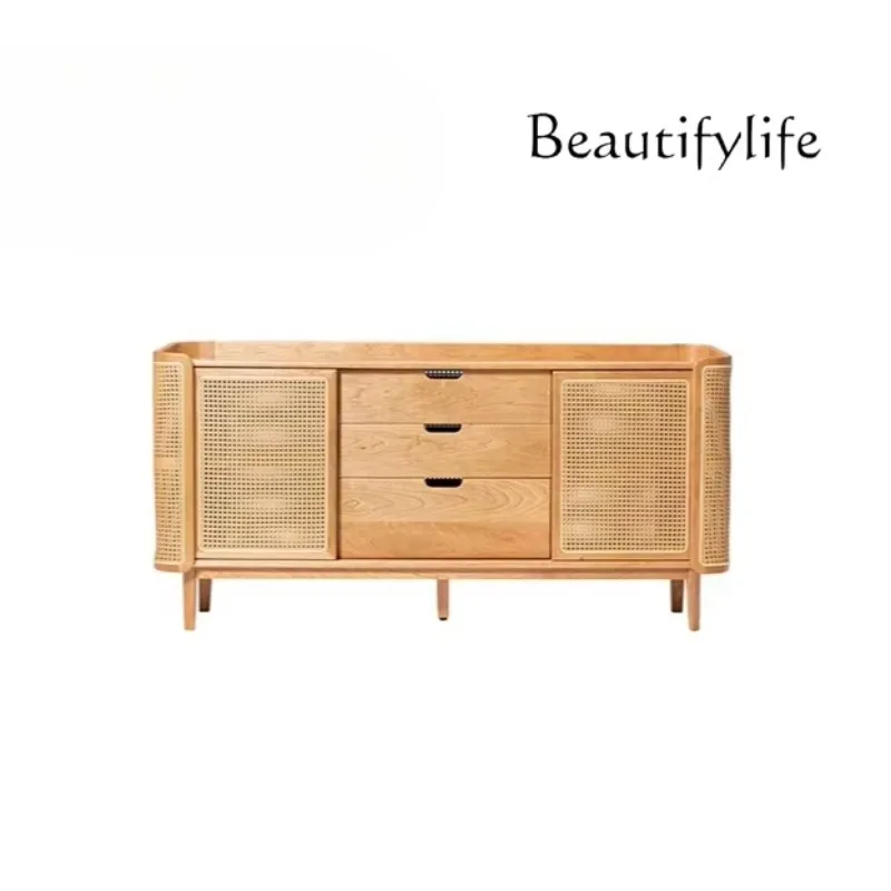 

Medieval rattan cabinet living room against the wall storage wall storage cabinet solid wood edge cabinet household