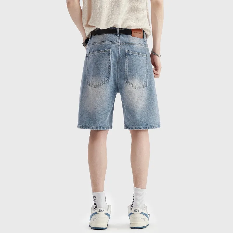 Summer Thin Black Denim Shorts Men's Fashion Korean Loose Retro Washed Short Jeans Solid Color Cotton Casual Pants Male Clothes view 5