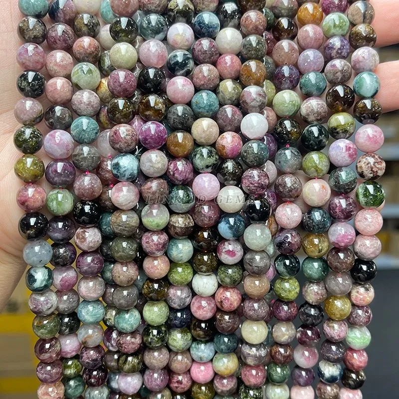 5A Natural Muticolor Tourmaline Bead Loose Spacer 6 8 10mm Pick Size For Jewelry Making Diy Necklace Bracelet Accessory 15
