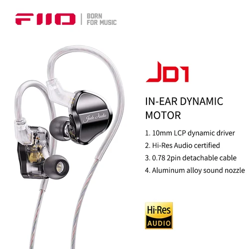 Auriculares FiiO JD1 intrauditivos con cable HiFi, auriculares con controlador dinámico LCP de 10mm con micrófono, auriculares con certificado de Audio de alta resolución