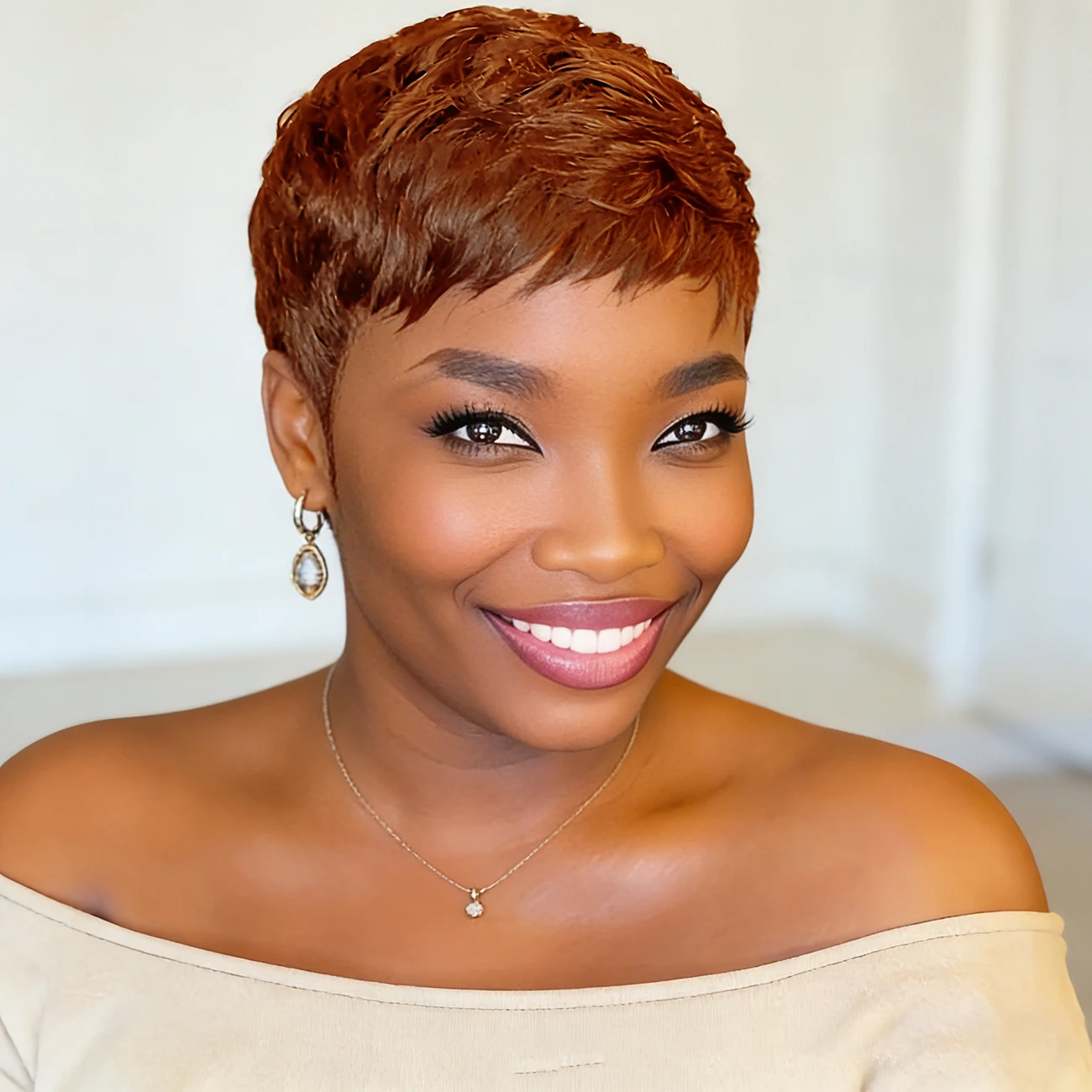 Wavy Short Pixie Cut Wig — Machine Made, Human Hair