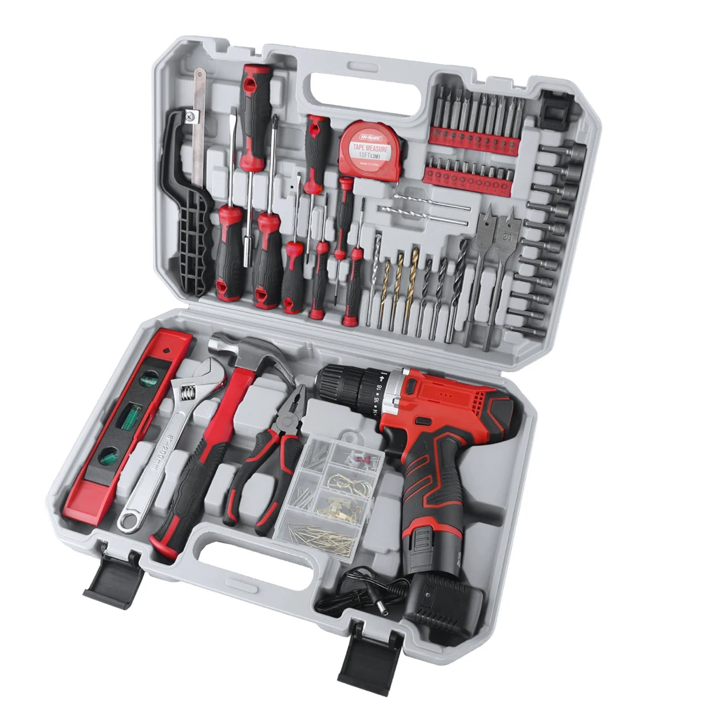 

165PCS 12V Hand Drill Toolbox Household Electric Screwdriver Lithium Battery Drill Multi-functional Pistol Drill Tool Set