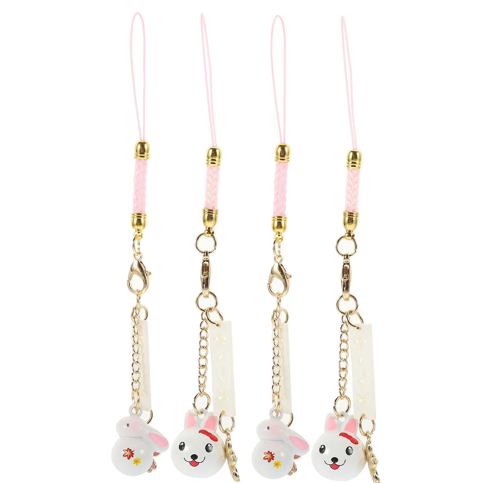 

Набор из 4 подвесок-колокольчиков в виде кроликов для ключей и сумок, брелок-кролик, подвеска для телефона, мобильный аксессуар