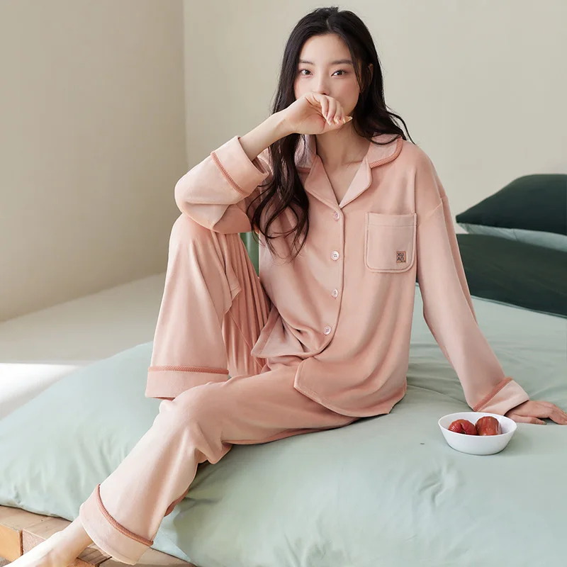 Lapel Cardigan Island Velvet Pajamas Winter Women Pyjamas Set Thick Warm Flannel Female Sleepwear Home Clothing Women's Pajamas